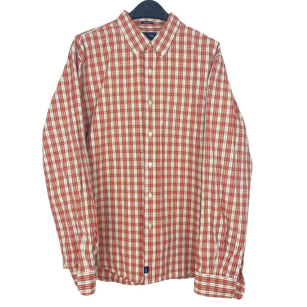 Abercrombie & Fitch Men's Large Muscle Fit Plaid Button Down Shirt Orange *Flaw - Picture 7 of 7
